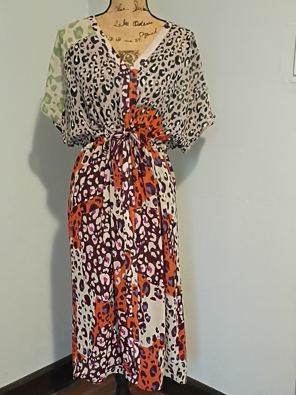 CAbi Multi-Color Animal Print Maxi Dress with Tie Waist Two Pieces